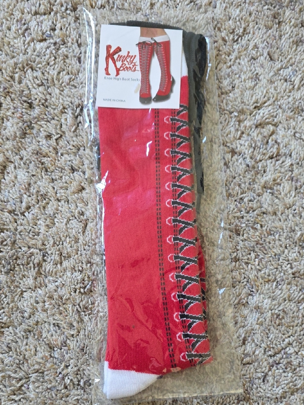 Kinky Boots Red Lace-Up Knee High Socks